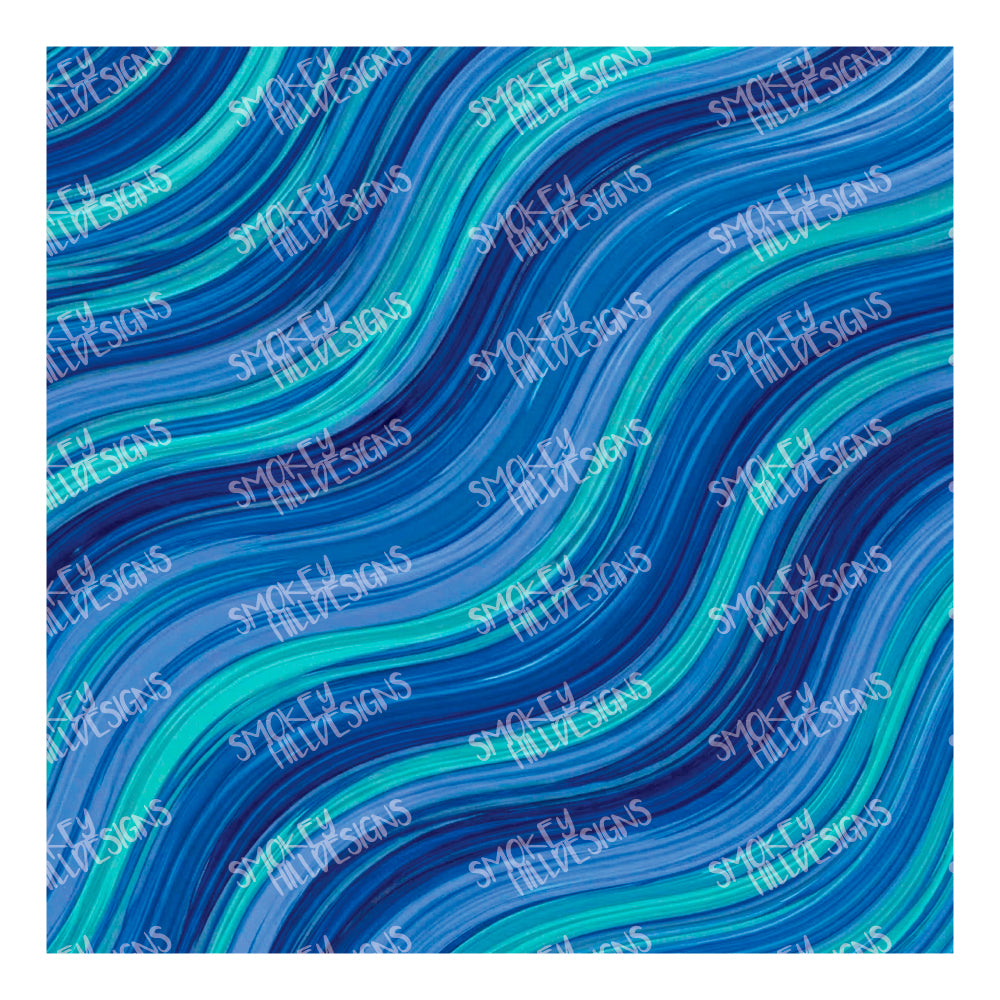 PatternPly® Full Coverage Blue Hues Color Waves sheet showing the pattern