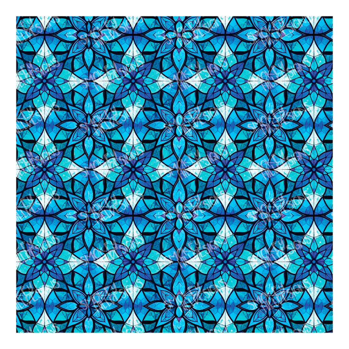 PatternPly® Full Coverage Blue Mosaic Stained Glass Flowers