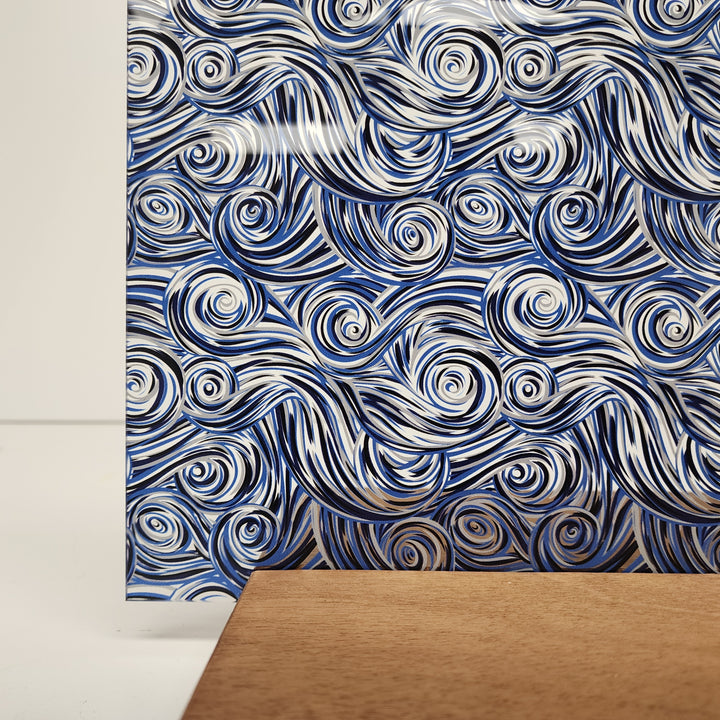 PatternPly® Scattered Blue, Silver, and Black Swirls