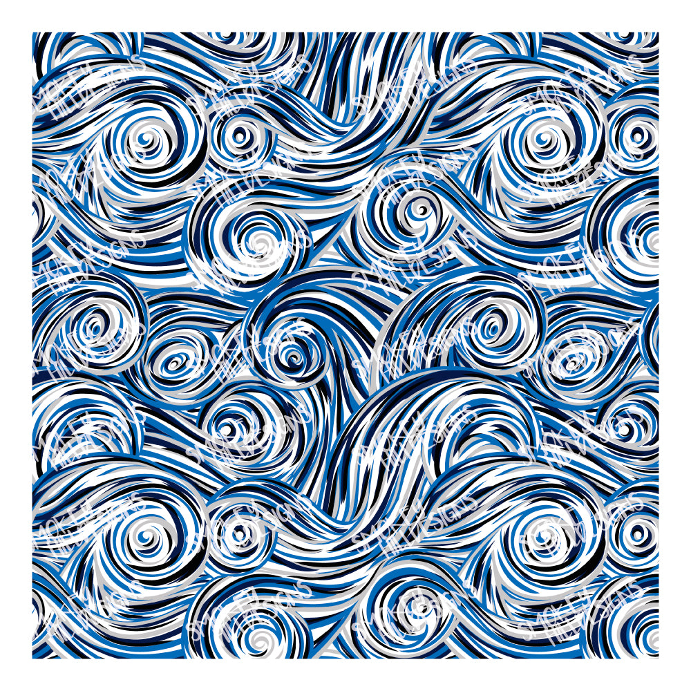 PatternPly® Transparent Blue, Silver, and Black Swirls sheet showing the pattern
