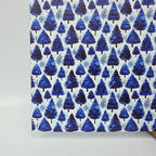 PatternPly® Full Coverage Blue Watercolor Christmas Trees sheet showing the pattern