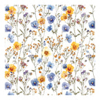 PatternPly® Scattered Blue and Yellow Wildflowers sheet showing the pattern