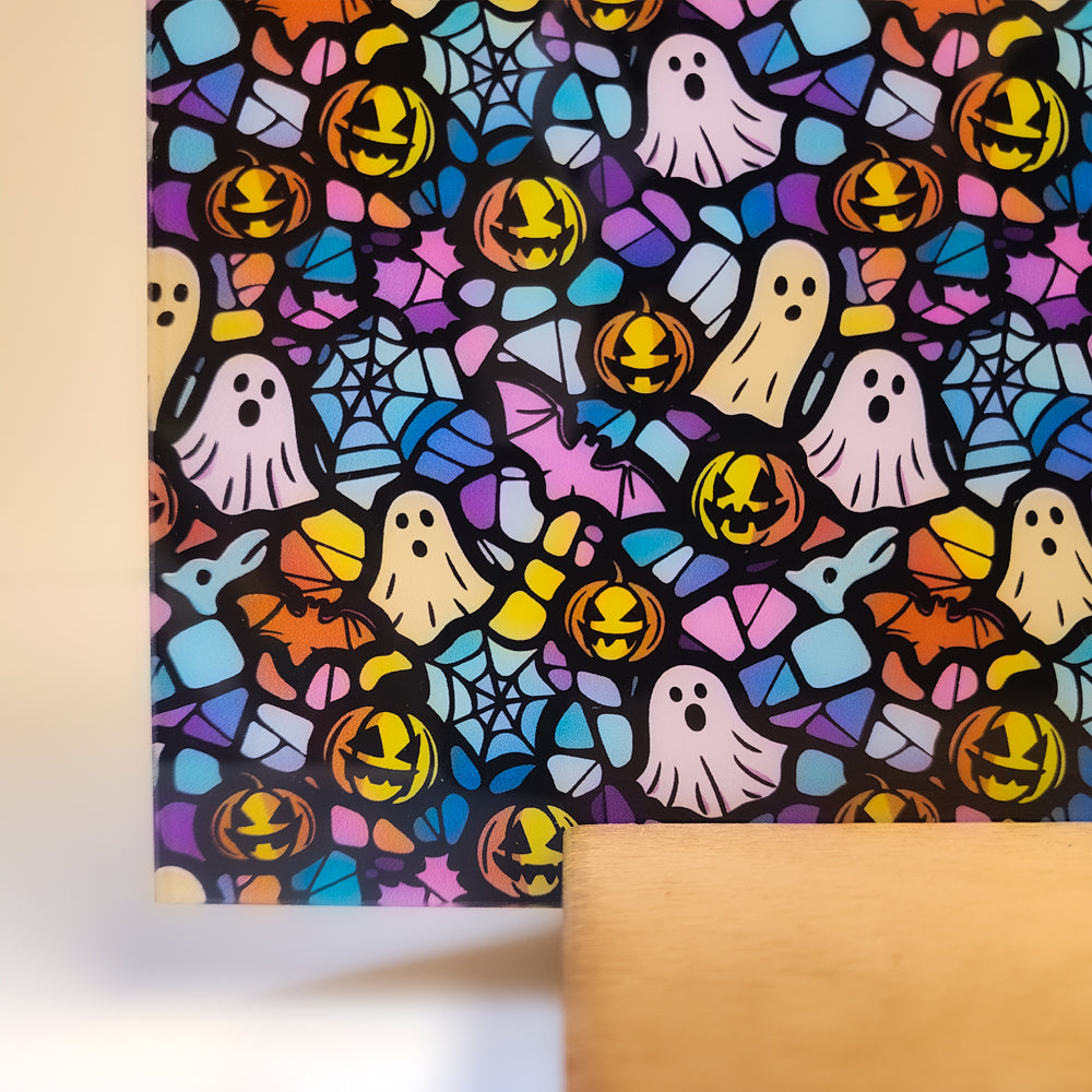 PatternPly® Full Coverage Bold Halloween Stained Glass sheet showing the pattern