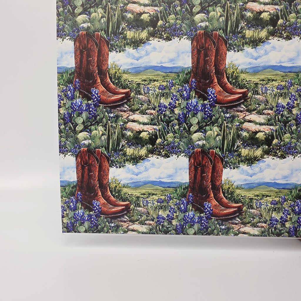 PatternPly® Full Coverage Boots And Bluebonnets sheet showing the pattern