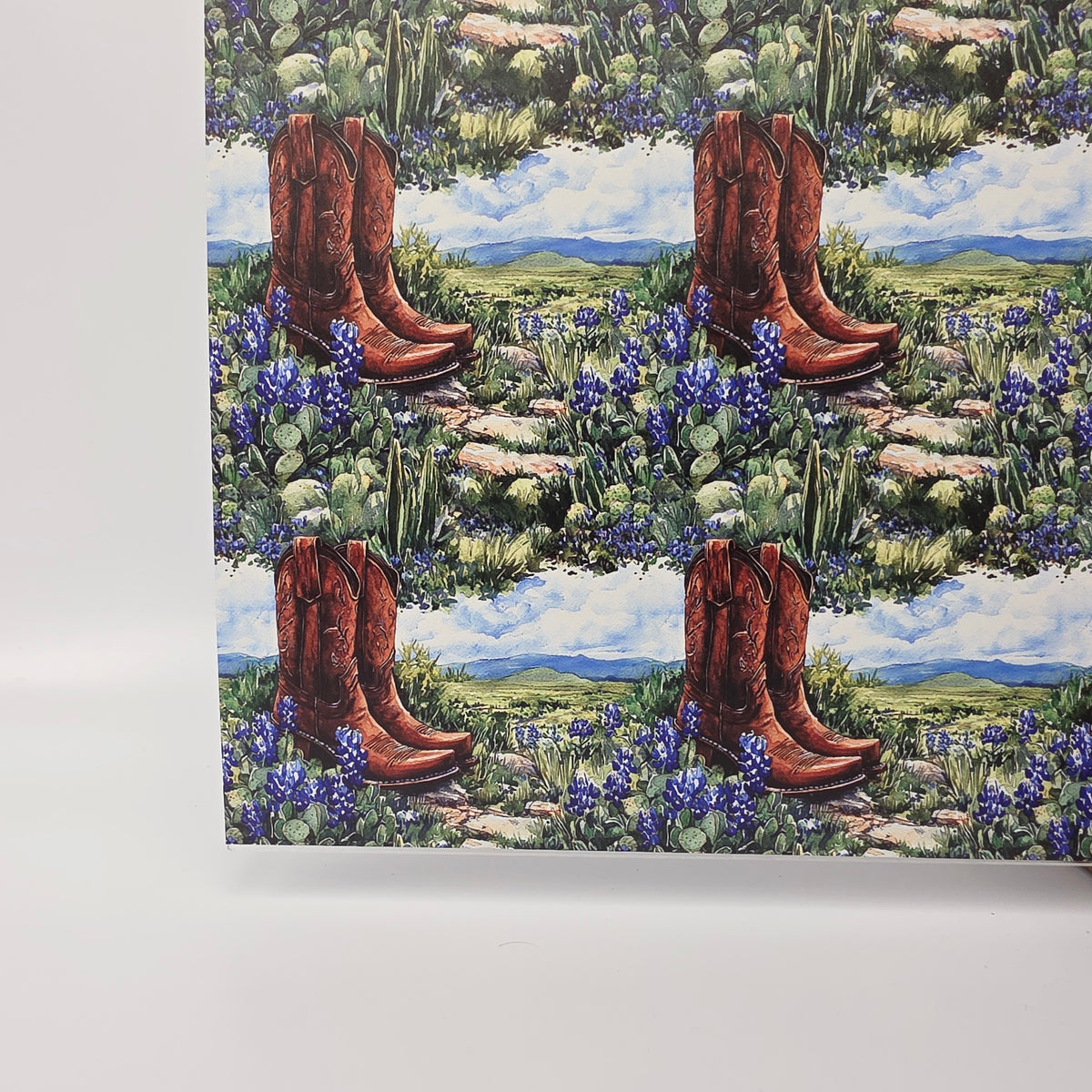 PatternPly® Full Coverage Boots And Bluebonnets sheet showing the pattern