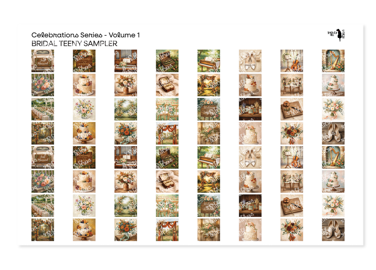 PatternPly® Full Coverage Bridal Volume 1 Teeny Sampler: sampler sheet of small art scene designs