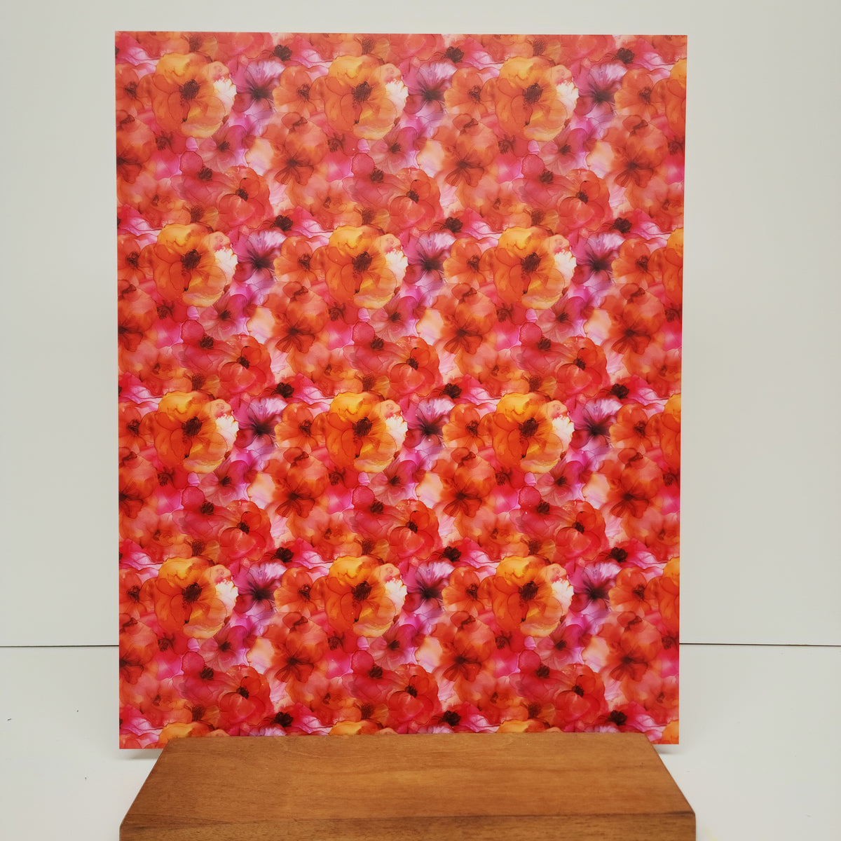 PatternPly® 19x24" Bright Orange and Pink Floral Original Scale sheet showing the pattern
