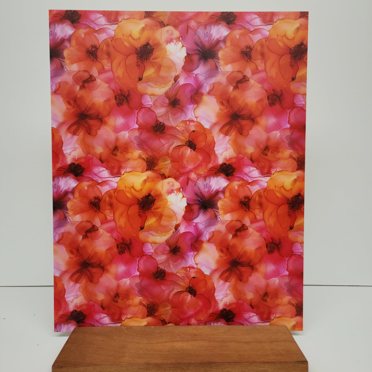 PatternPly® 19x24" Bright Orange and Pink Floral XL Scale sheet showing the pattern