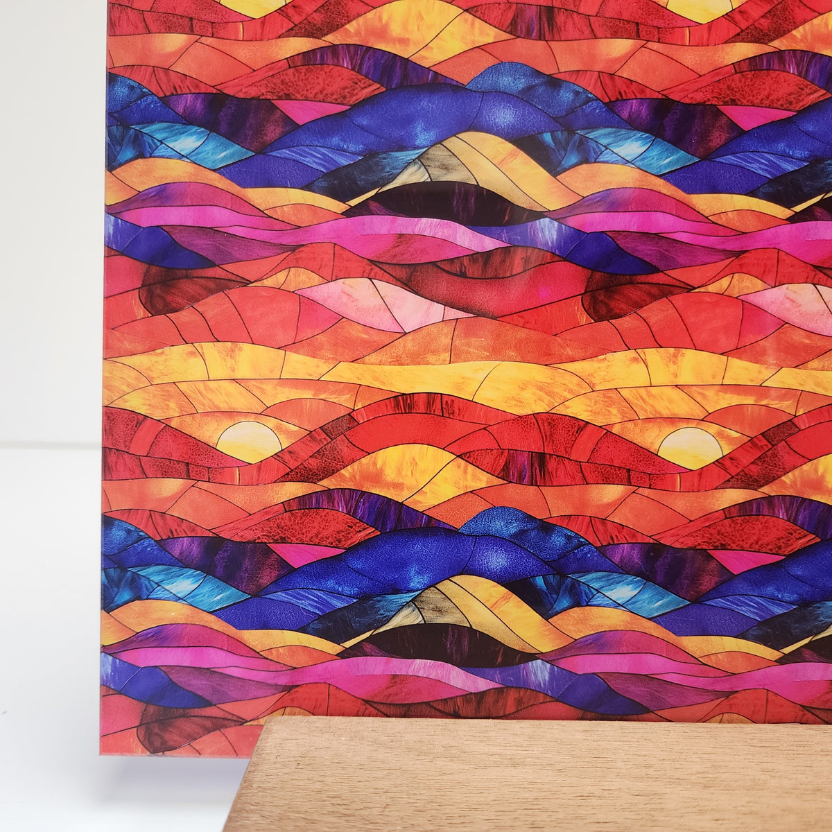 PatternPly® Full Coverage Bright Sunrise Stained Glass sheet showing the pattern