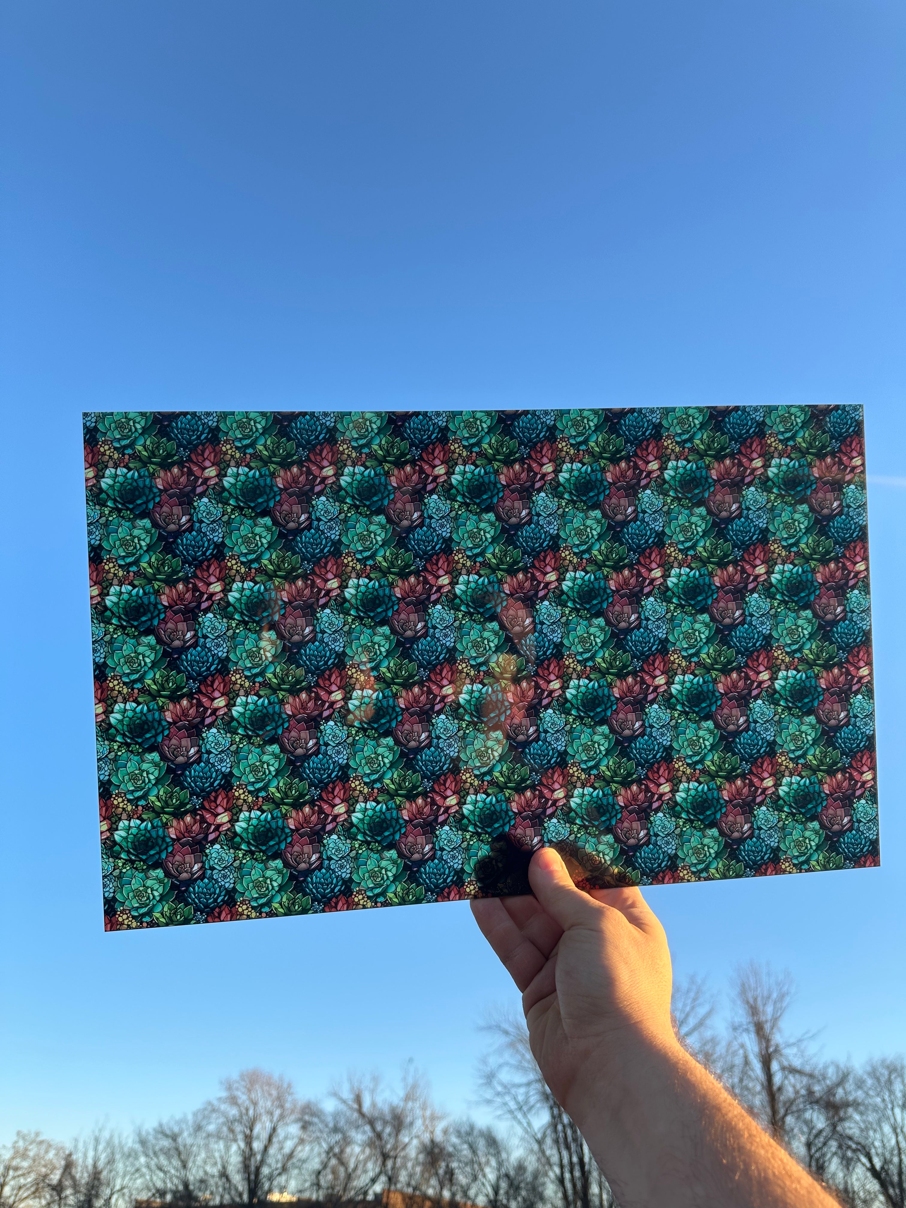 PatternPly® Transparent Succulent Stained Glass sheet showing the pattern