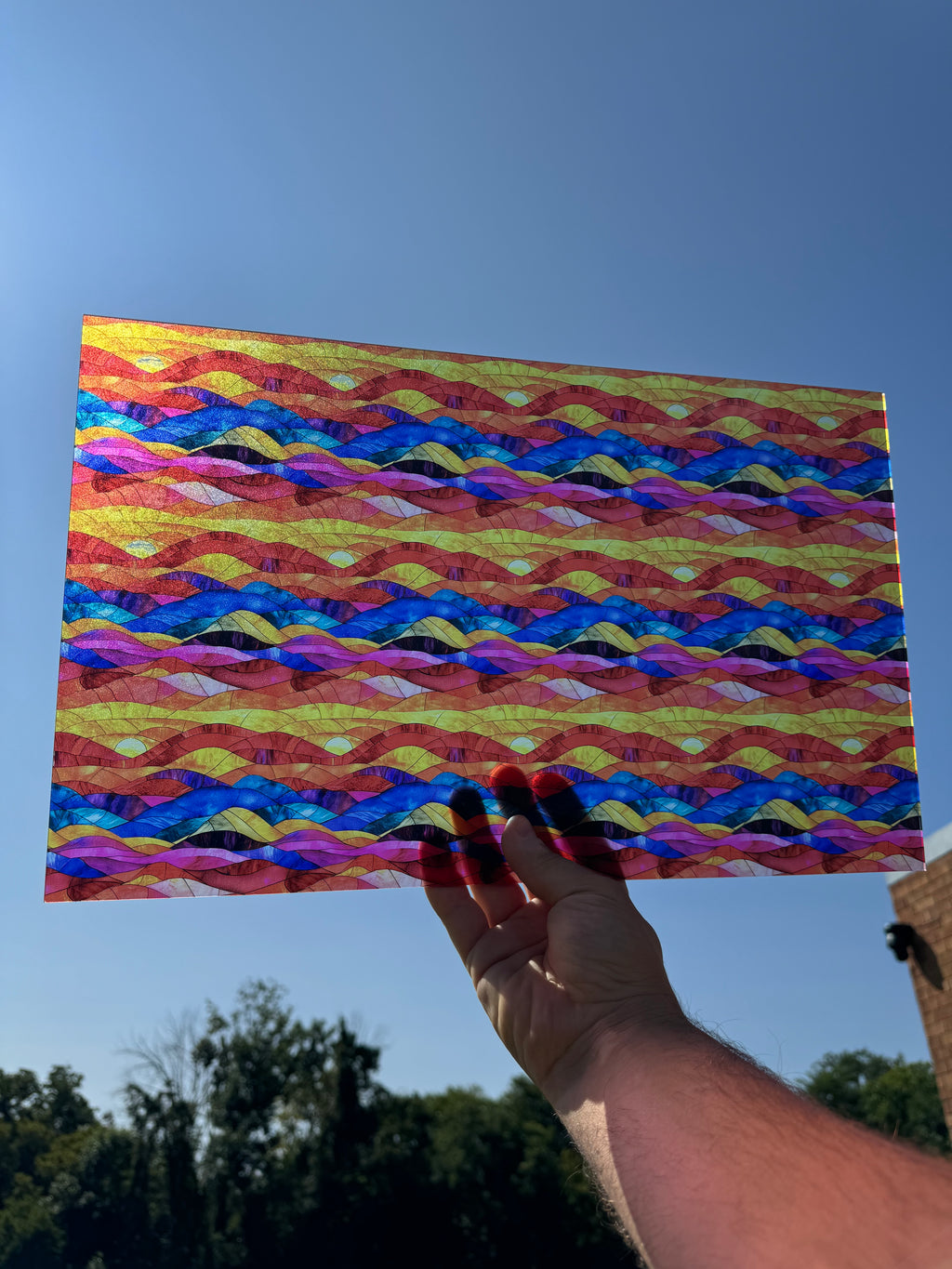 PatternPly® Transparent Bright Sunrise Stained Glass sheet showing the pattern