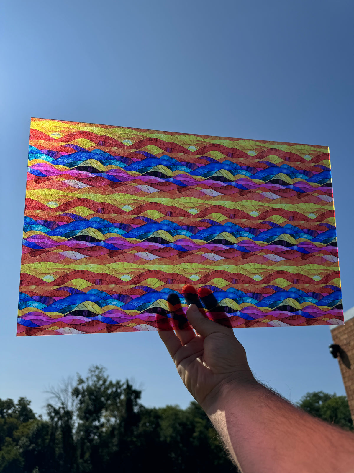 PatternPly® Transparent Bright Sunrise Stained Glass sheet showing the pattern