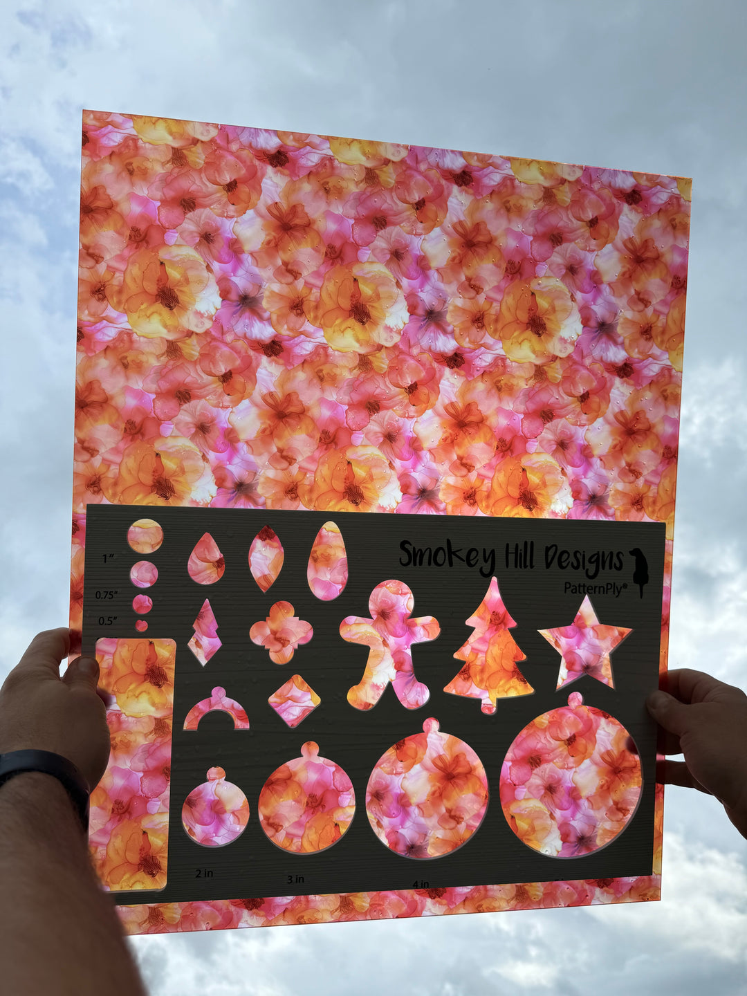 PatternPly® 19x24" Transparent Bright Orange and Pink Floral Original Scale