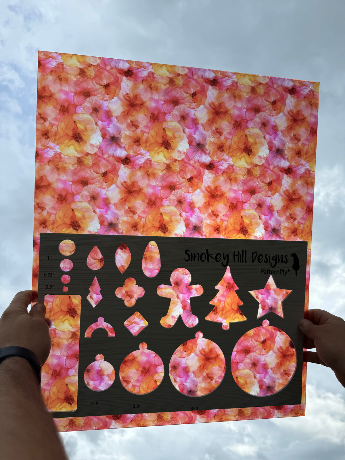 PatternPly® 19x24" Transparent Bright Orange and Pink Floral Original Scale product photo 2