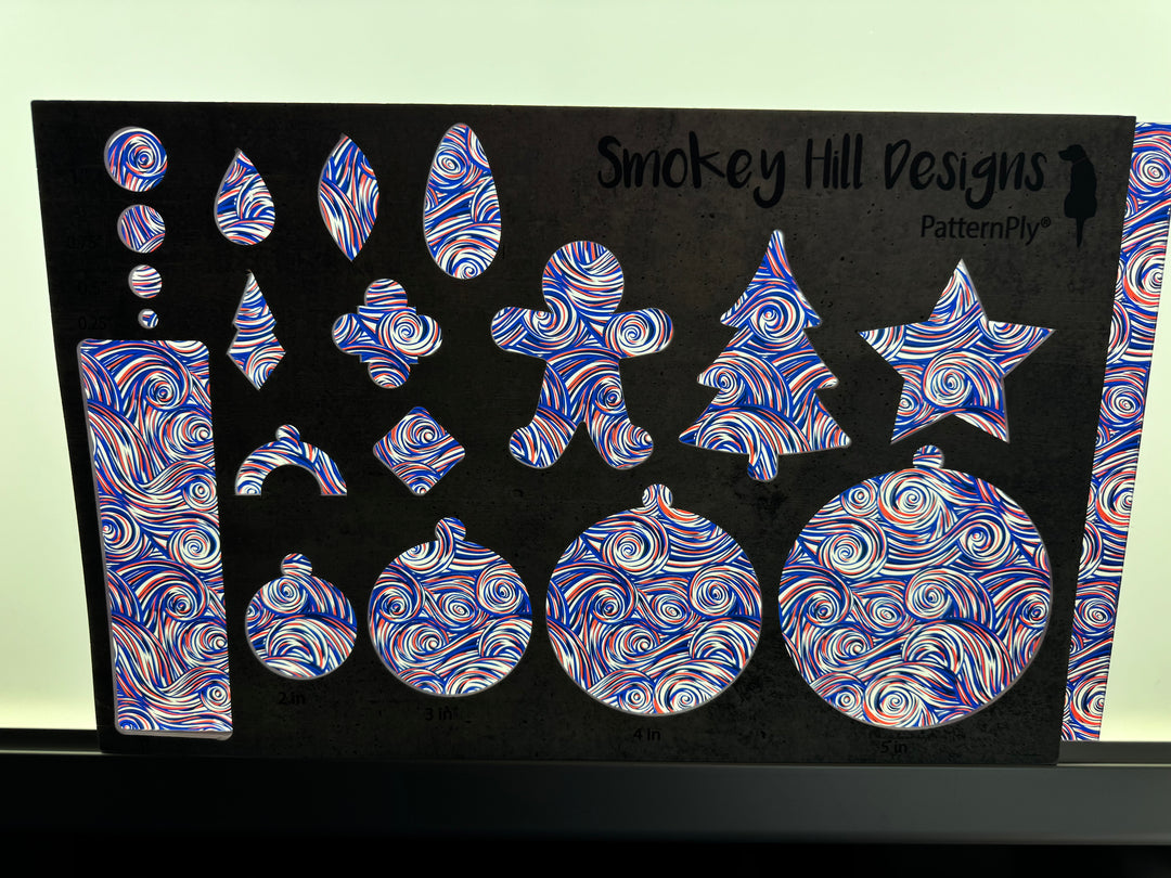 PatternPly® Acrylic Transparent Dark Blue and Orange Swirls