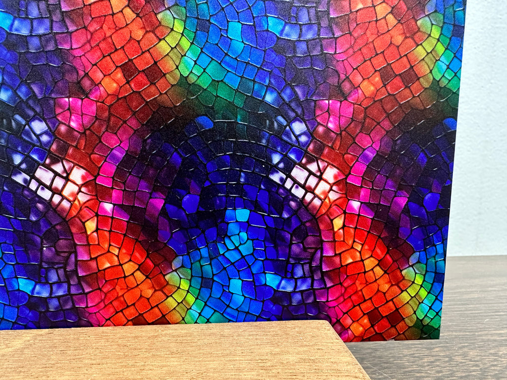 PatternPly® Full Coverage Tie Dye Stained Glass sheet showing the pattern