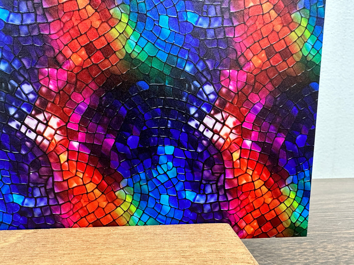 PatternPly® Full Coverage Tie Dye Stained Glass sheet showing the pattern