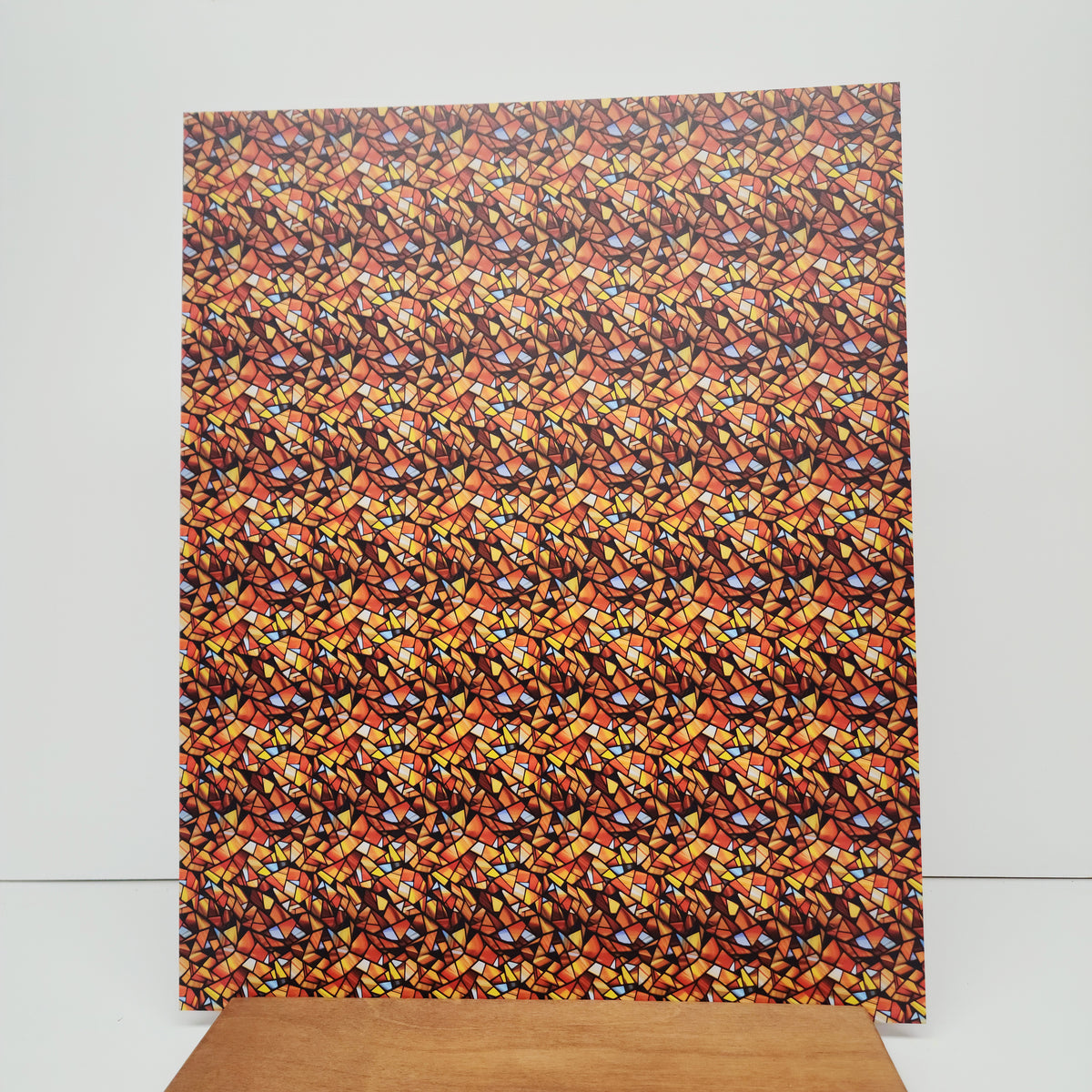 PatternPly® 19x24" Abstract Candy Corn Stained Glass Original Scale sheet showing the pattern