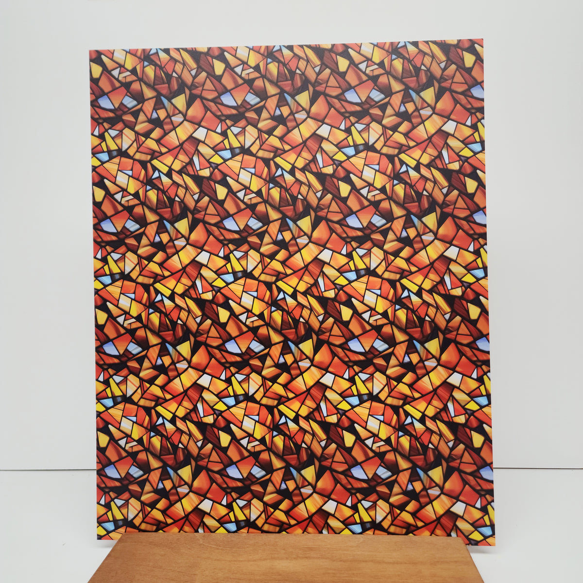 PatternPly® 19x24" Abstract Candy Corn Stained Glass XL Scale sheet showing the pattern