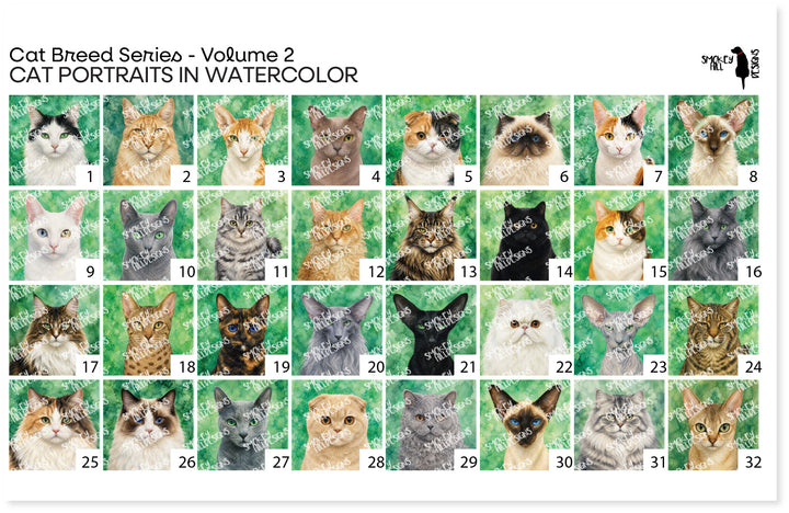 PatternPly® Transparent Cat Breed Series Volume 2 Cat Portraits in Watercolor Sampler