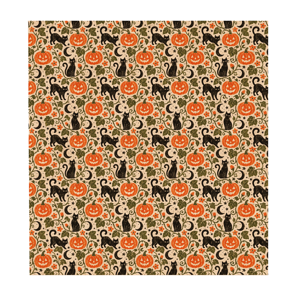 PatternPly® Naturals Cats And Pumpkin Vines sheet showing the pattern
