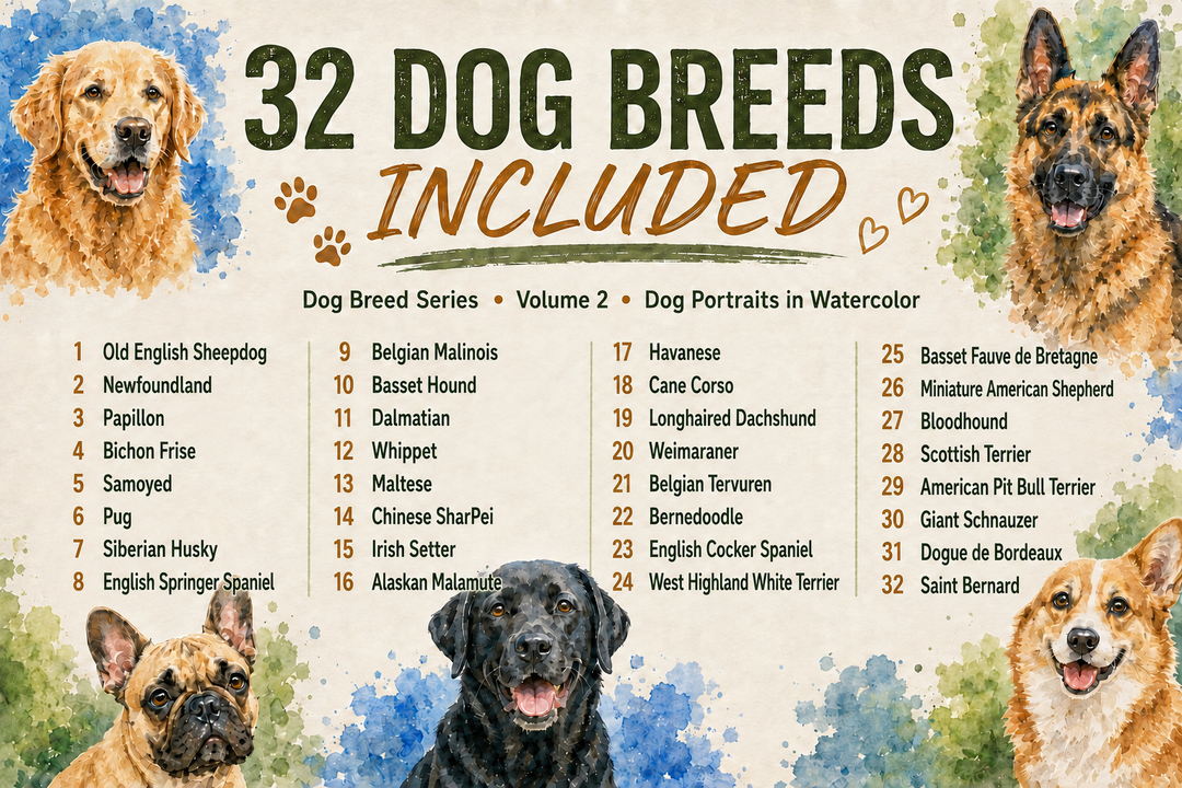 PatternPly® Transparent Dog Breed Series Volume 2 Dog Portraits in Watercolor Sampler