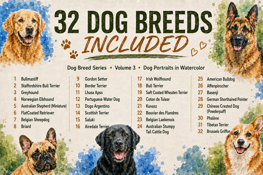 PatternPly® Transparent Dog Breed Series Volume 3 Dog Portraits in Watercolor Sampler