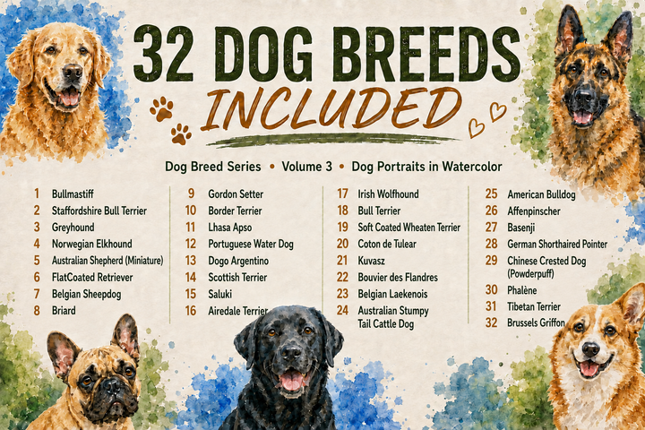 PatternPly® Transparent Dog Breed Series Volume 3 Dog Portraits in Watercolor Sampler