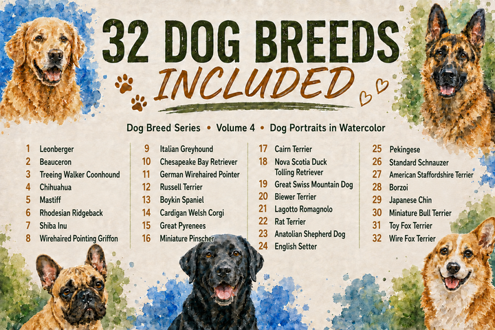 PatternPly® Transparent Dog Breed Series Volume 4 Dog Portraits in Watercolor Sampler
