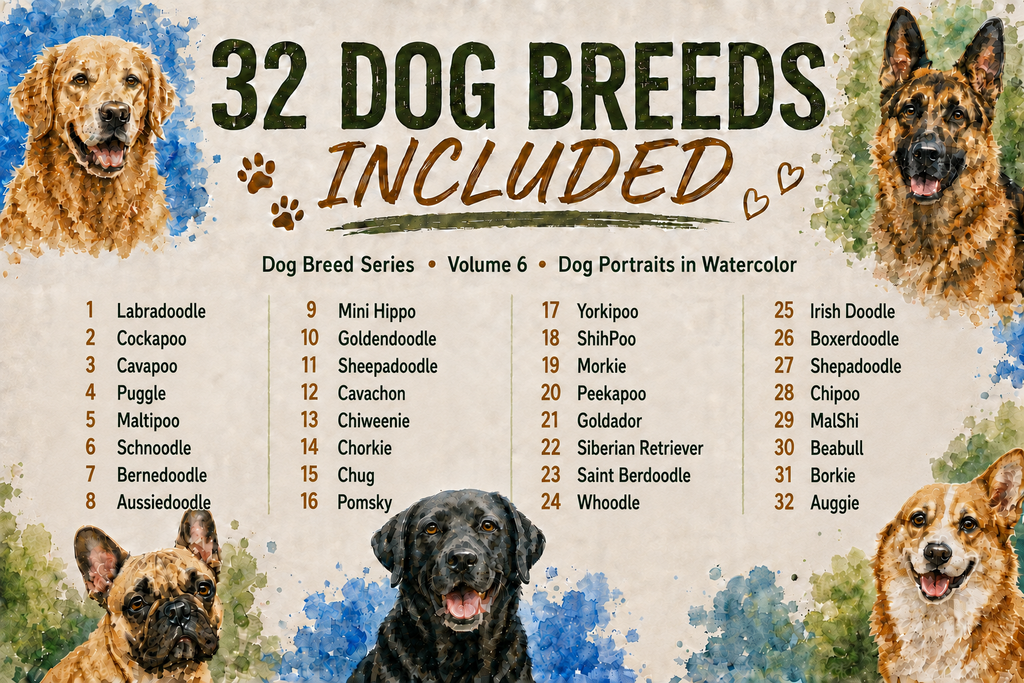 PatternPly® Full Coverage Dog Breed Series Volume 6 Dog Portraits in Watercolor Sampler product photo 2