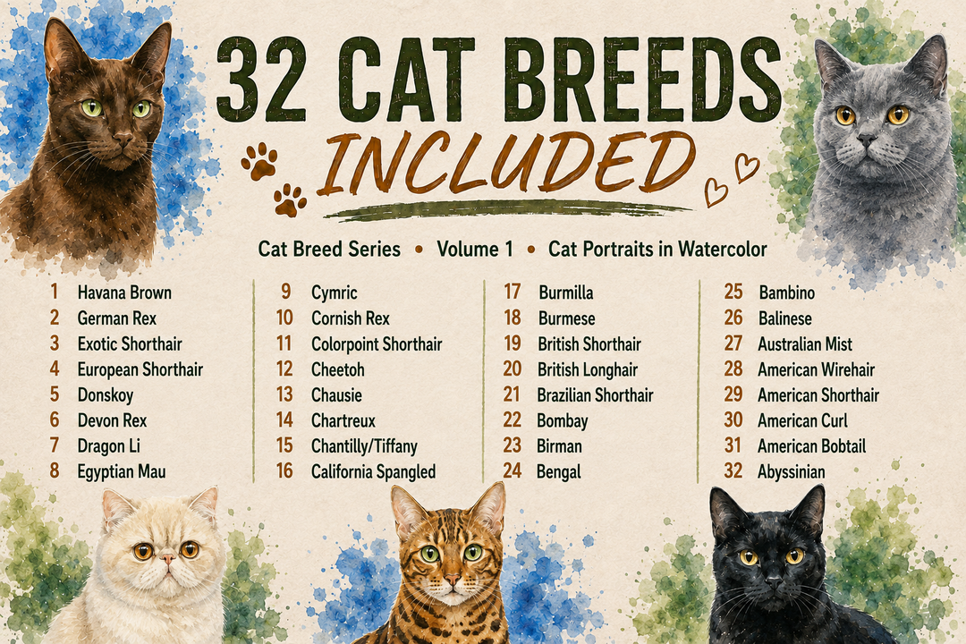 PatternPly® Transparent Cat Breed Series Volume 1 Cat Portraits in Watercolor Sampler