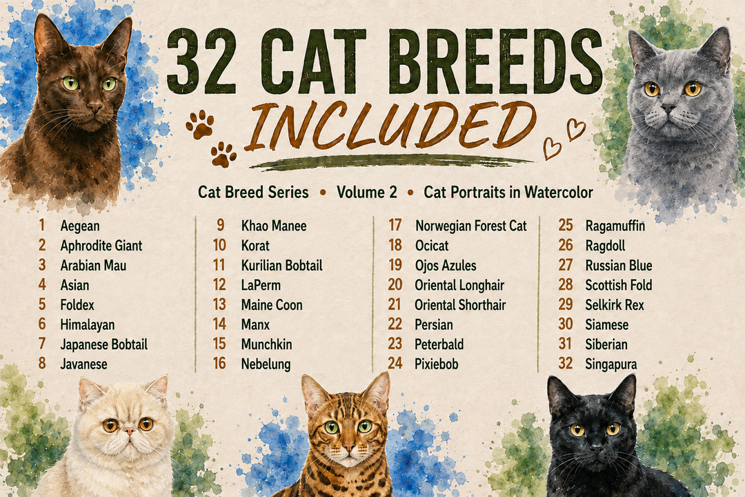 PatternPly® Transparent Cat Breed Series Volume 2 Cat Portraits in Watercolor Sampler
