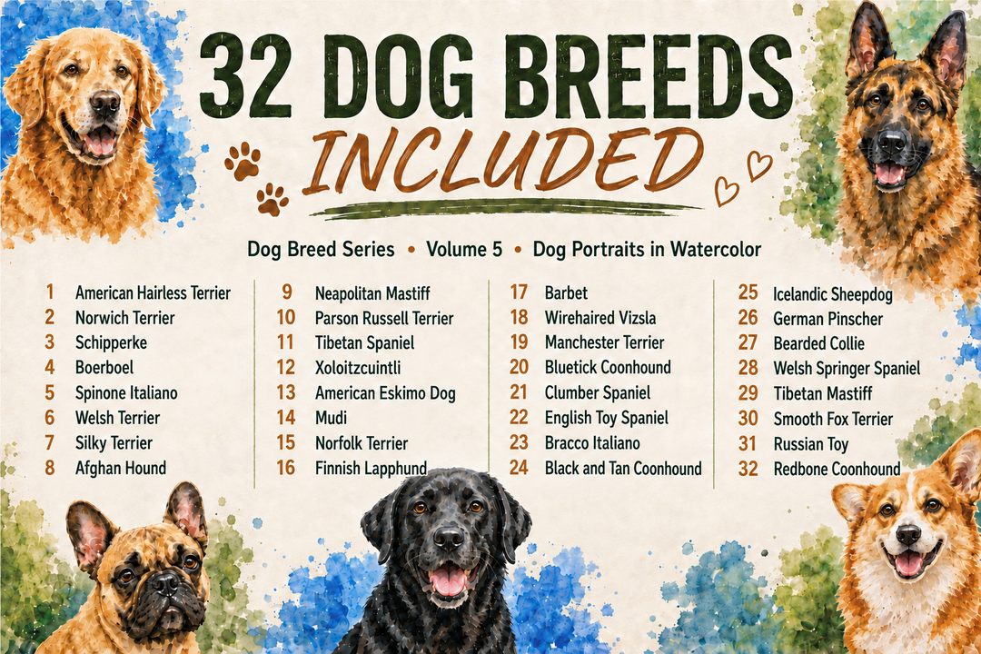 PatternPly® Transparent Dog Breed Series Volume 5 Dog Portraits in Watercolor Sampler
