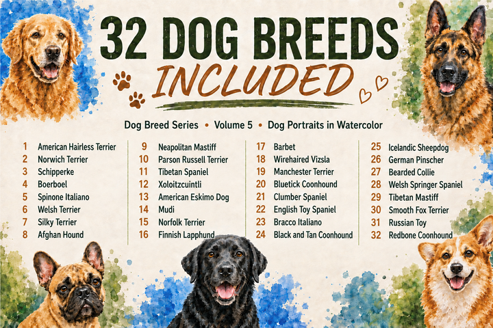 PatternPly® Transparent Dog Breed Series Volume 5 Dog Portraits in Watercolor Sampler