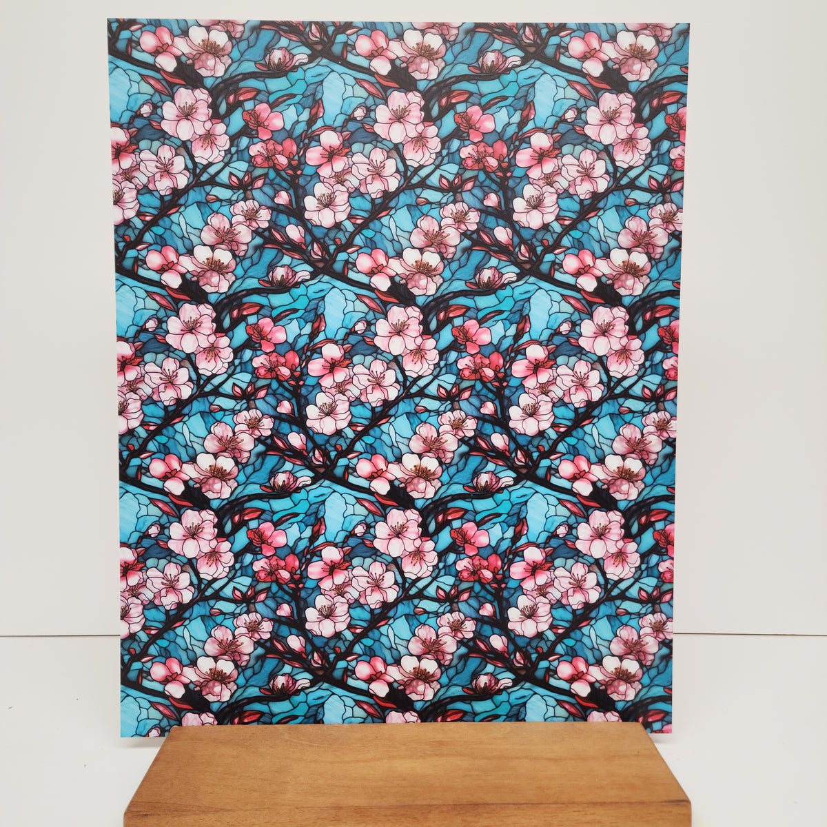 PatternPly® 19x24" Cherry Blossoms Stained Glass XL Scale sheet showing the pattern
