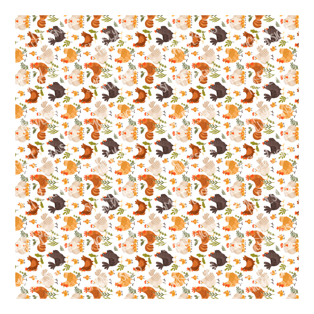 PatternPly® Full Coverage Chickens and Chicks VERTICAL sheet showing the pattern