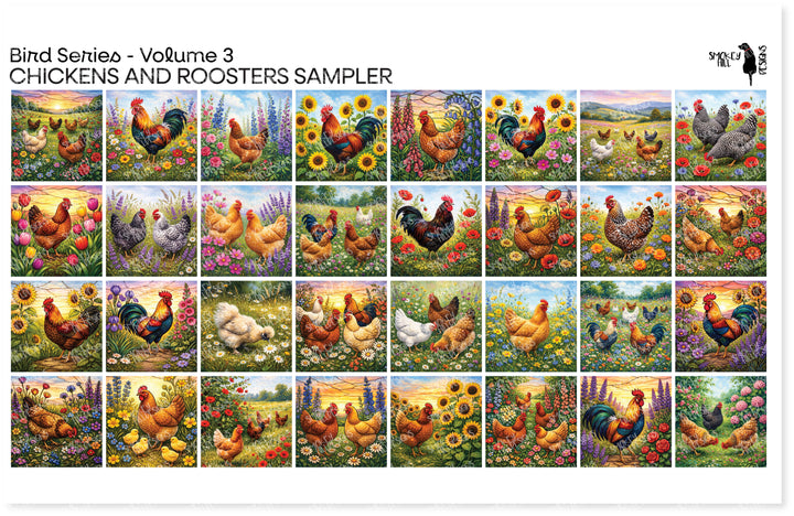 PatternPly® Transparent Birds Series Volume 3 Chickens and Roosters Sampler