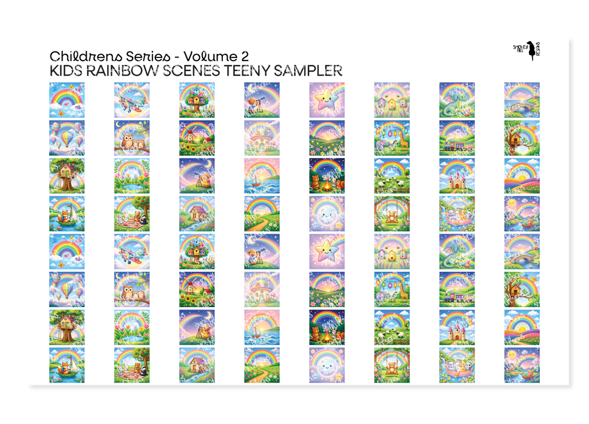 PatternPly® Full Coverage Childrens Series Volume 2 Kids Rainbow Scenes Teeny Sampler: sampler sheet of small art scene…
