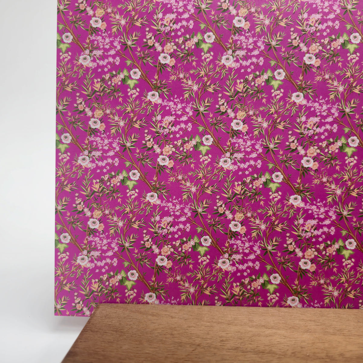 PatternPly® Full Coverage Chinoiserie Floral Branches Pink sheet showing the pattern