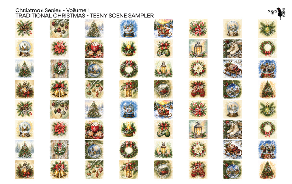PatternPly® Full Coverage Christmas Series Volume 1 Traditional Christmas Teeny Sampler: sampler sheet of small art…