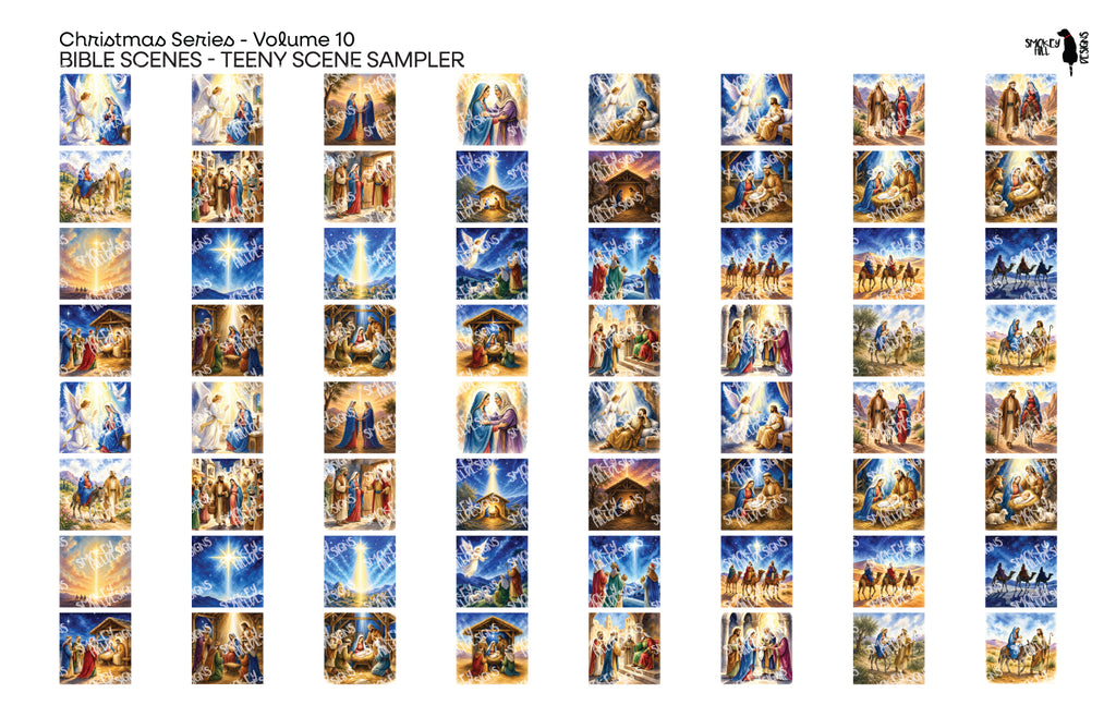 PatternPly® Full Coverage Christmas Series Volume 10 Bible Scenes Teeny Sampler: sampler sheet of small art scene designs