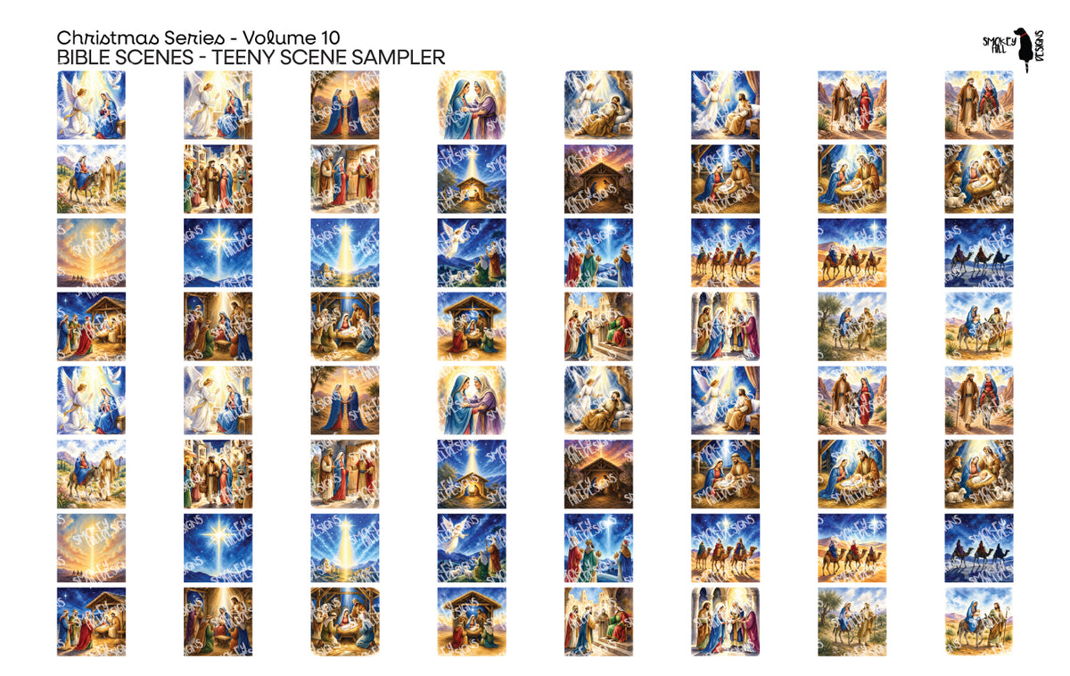 PatternPly® Full Coverage Christmas Series Volume 10 Bible Scenes Teeny Sampler: sampler sheet of small art scene designs