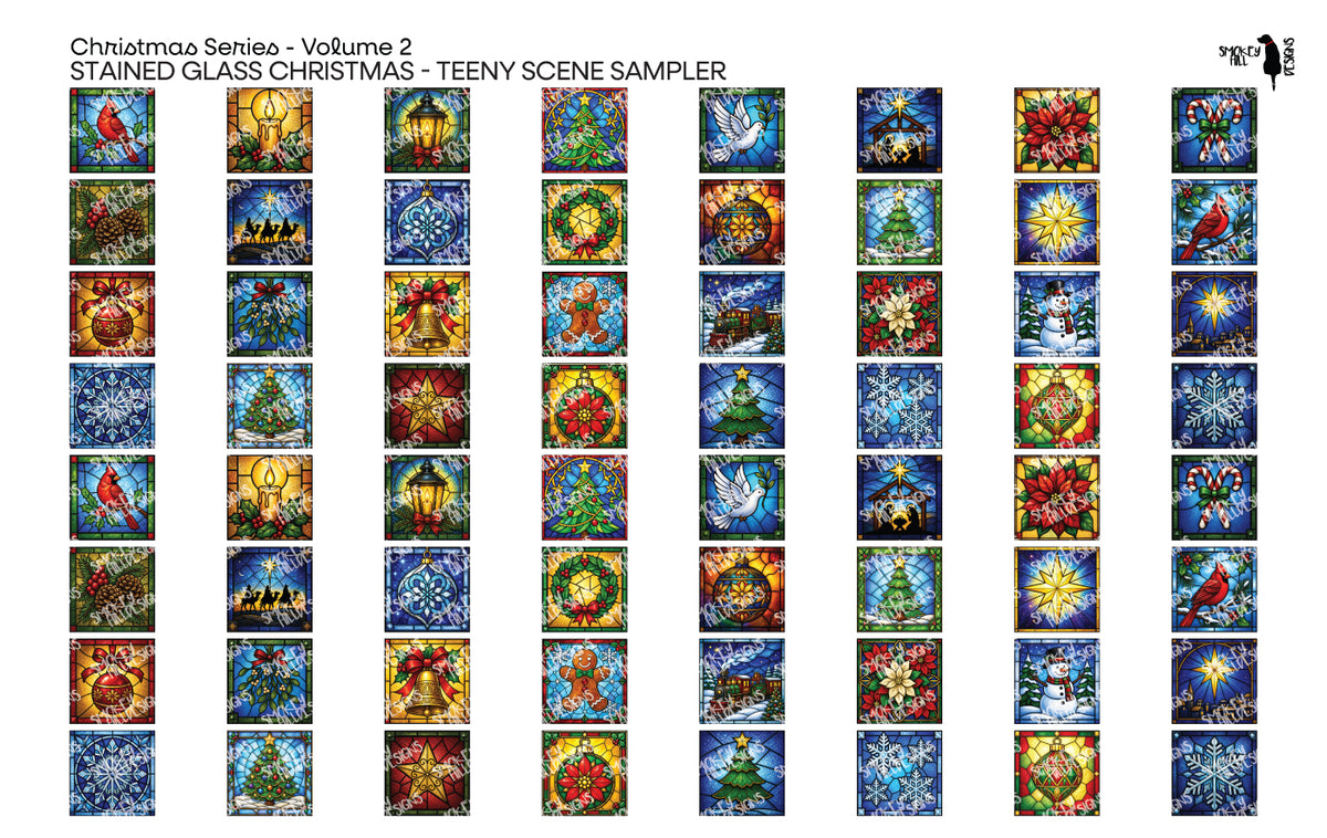 PatternPly® Transparent Christmas Series Volume 2 Stained Glass Christmas Teeny Sampler: sampler sheet of small art…