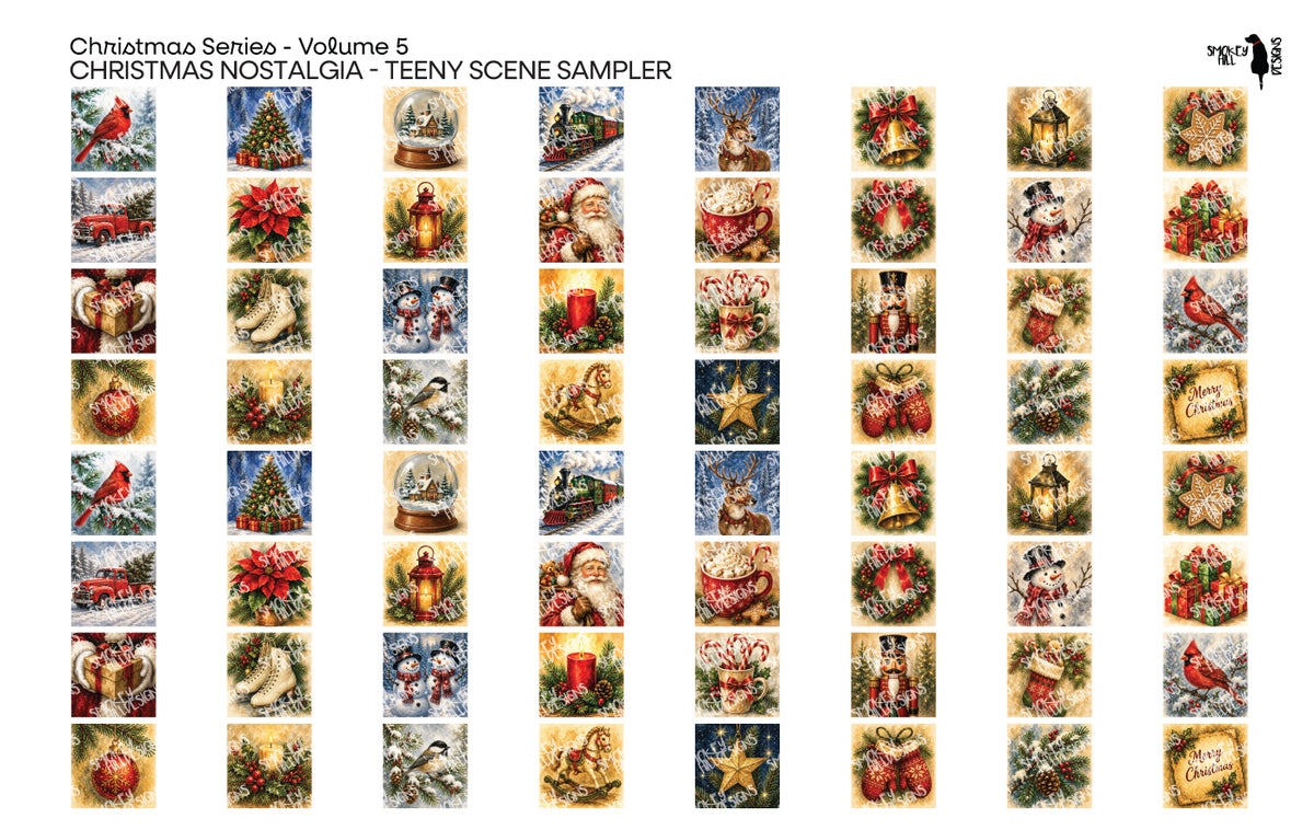 PatternPly® Full Coverage Christmas Series Volume 5 Christmas Nostalgia Teeny Sampler: sampler sheet of small art scene…