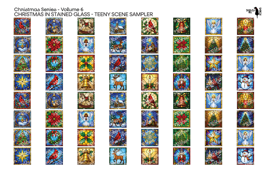 PatternPly® Transparent Christmas Series Volume 6 Christmas in Stained Glass Teeny Sampler: sampler sheet of small art…