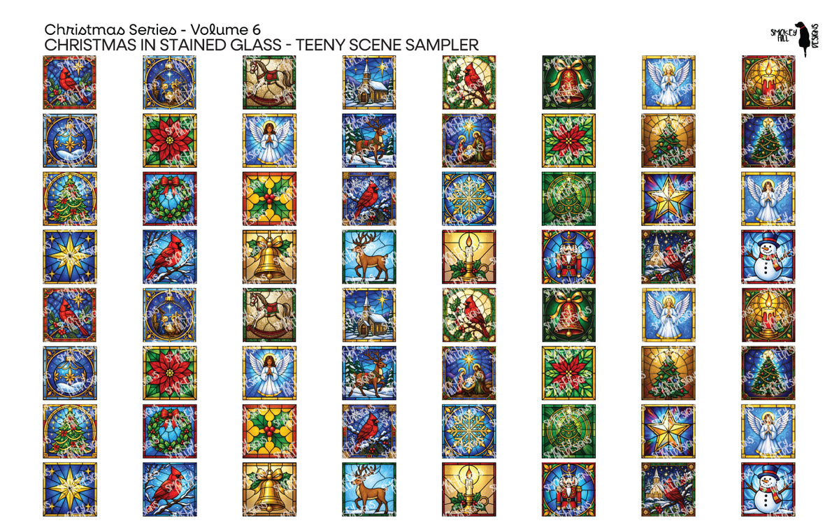 PatternPly® Transparent Christmas Series Volume 6 Christmas in Stained Glass Teeny Sampler: sampler sheet of small art…
