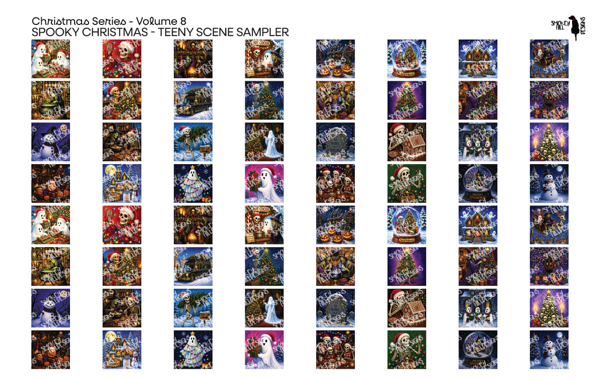 PatternPly® Full Coverage Christmas Series Volume 8 Spooky Christmas Teeny Sampler: sampler sheet of small art scene designs