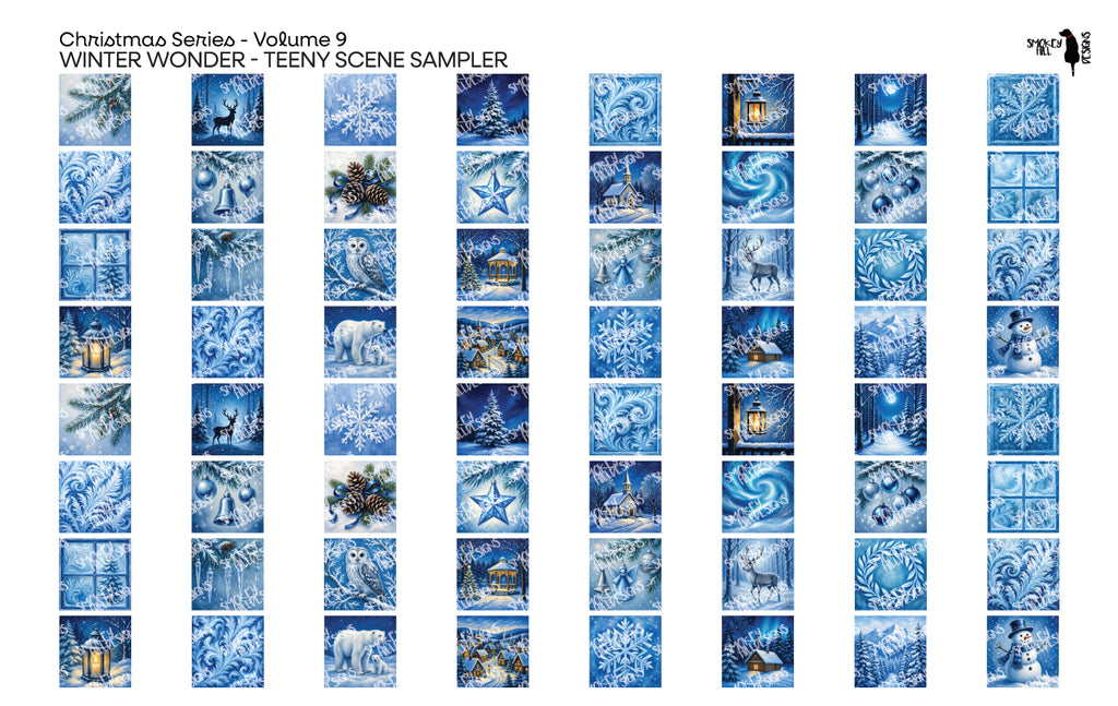 PatternPly® Transparent Christmas Series Volume 9 Winter Wonder Teeny Sampler: sampler sheet of small art scene designs