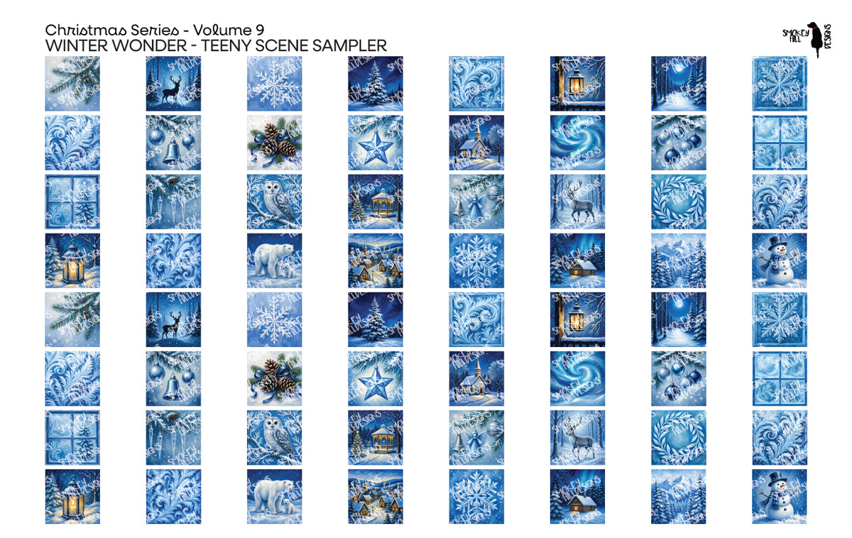 PatternPly® Full Coverage Christmas Series Volume 9 Winter Wonder Teeny Sampler: sampler sheet of small art scene designs