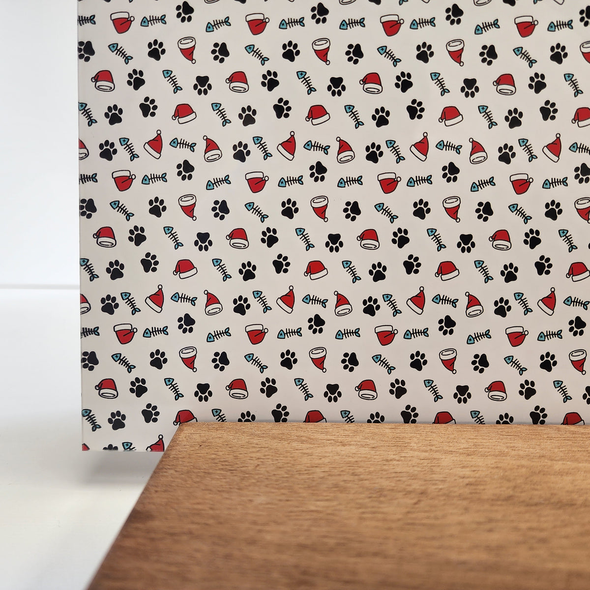 PatternPly® Full Coverage Christmas Cat Pawprints sheet showing the pattern